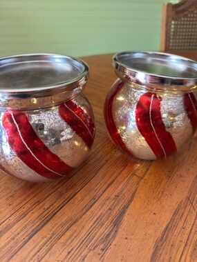 Valerie Parr Hill Mercury Glass Candle Holders – Vintage Christmas Decor
- Set 2